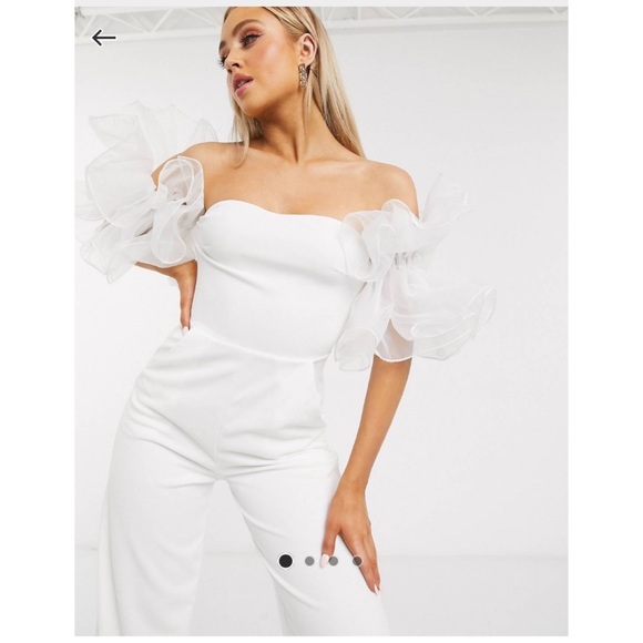ASOS Club L London Organza Sleeve Jumpsuit in White Size US6 - Picture 4 of 9